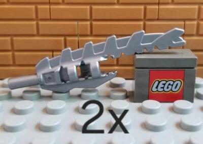 LEGO 2x Flat Silver Minifig Weapon Sword, Serrated W Bar Holder (Vengious) 11107 - Image 1 of 4