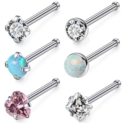 6 Piezas 18G 20G Anillos Nariz Acero Quirúrgico Tachuelas para Mujer Anillos Nariz Ópalo Diamante... Foto 1 de 4