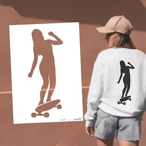 Schablone Mädchen auf Skateboard Silhoette DIN A7 A6 A5 A4 A3 A2 Stencil Vorlage - Bild 1 von 6