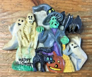 Vintage Happy Halloween Magnet Witch Ghost Skeleton Spooky Scary Refrigerator - Picture 1 of 2