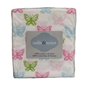 Sadie & Scout Fitted Crib Sheet 100% Cotton Pink Green Blue Butterfly Baby Gift - Picture 1 of 6