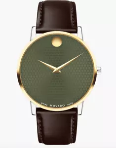 Movado Museum 0607893 Swiss Quartz Two Tone Watch Green Dial 40mm NEW WITH TAGS - Picture 1 of 6