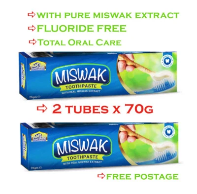 Miswak Toothpaste 70g x 2 pack Herbal Pure Miswak Extract Fluoride-Free AL Khair