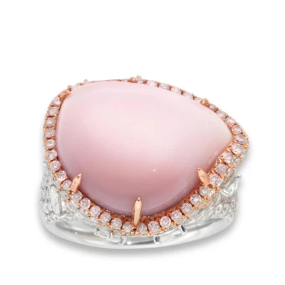 Extreamly Rare 23.32ct Natural Pink Conch Pearl & Pink Diamonds 18K Gold Ring - Image 1 of 4