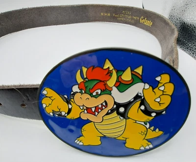 NINTENDO BOWSER HEBILLA DE CINTURÓN DE METAL Super Mario Bros Gelante Cinturón de Cuero Negro 36 Foto 1 de 4