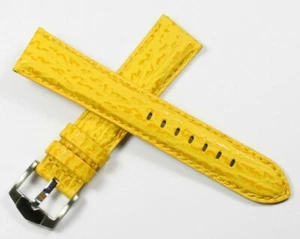YELLOW SQUALE SHARK GRAIN LEATHER WATCH STRAP HAND MADE 20MM 22MM ROCHET 788C - Picture 1 of 6