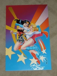 WONDERWOMAN VS POWERGIRL ART PRINT SIGNED BY AMANDA CONNOR & PAUL MOUNTS 11x17 - Picture 1 of 1