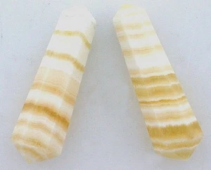 DUE pietre preziose cristallo doppia punta giada bianca dorata a fascia naturale 1 pollice - Foto 1 di 1