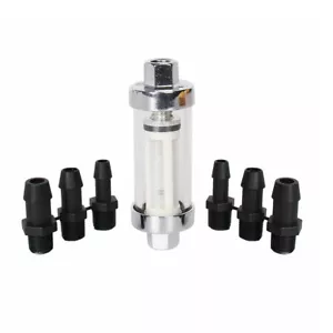 1/4" 5/16" 3/8" Chrome Gas Glass Reusable Washable Inline Fuel Filter Universal - Picture 1 of 12