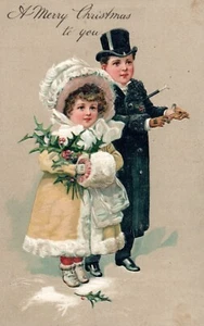 A Merry Christmas To You Little Girl Holding Holly Vintage Christmas Postcard - Picture 1 of 2