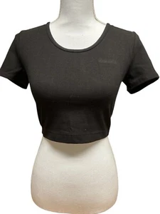 Women Cropped Top, Black, Workout Gym Yoga Short Sleeve - Picture 1 of 7