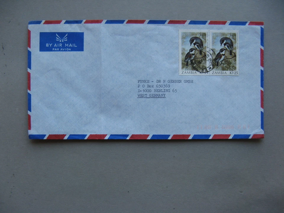 ЗАМБИЯ, обложка в Германию 1968, пара птиц Margaret's Batis - Изображение 1 из 1
