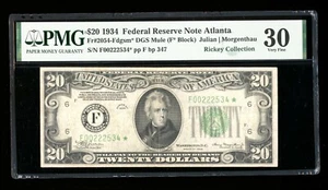 DBR 1934 $20 FRN DGS Mule STAR Atlanta Fr. 2054-Fdgsm* PMG 30 Serial F00222534* - Picture 1 of 2