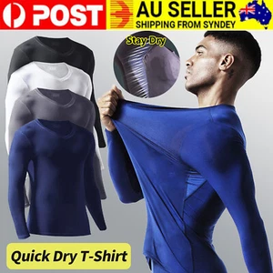 Men's Dry Fit Wicking Performance Sport Compression T-Shirt Workout Thermal Tops - Picture 1 of 21