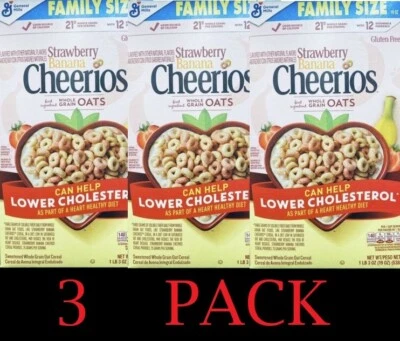 3x CHEERIOS TAMAÑO FAMILIAR FRESA PLÁTANO cereal integral avena 19 oz - PAQUETE DE 3 Foto 1 de 3