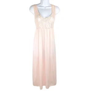 VTG Unforgettable Nightgown | Pale Pink Nylon Sheer Lace Midi Gown | Small USA - Picture 1 of 8