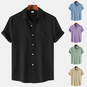 Camicia uomo maniche corte con bottoni camicie casual estate spiaggia t-shirt - Foto 1 di 24