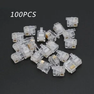 100pcs RJ12 6P6C Câble Modulaire pour Tête Téléphone Connecteurs Cristal - Photo 1/8
