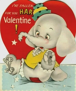 1940-50s Cute Roller Skating Elephant Mechanical American Greetings Valentine - Imagen 1 de 4