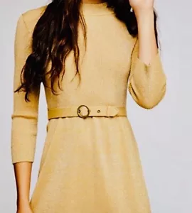 NEU Free People Metallic Gold Gelbgürtel Mock Ausschnitt Langarm Pullover Kleid - Bild 1 von 12
