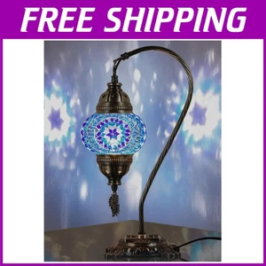 Turkish Mosaic Table Lamp - Tiffany-Style Glass Art, Blue - Picture 1 of 10