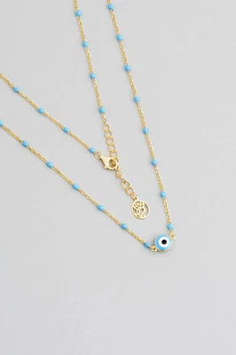 Ожерелье с голубой эмалью сглаз позолота 18 карат серебро 45 см ювелирные изделия - Изображение 1 из 4