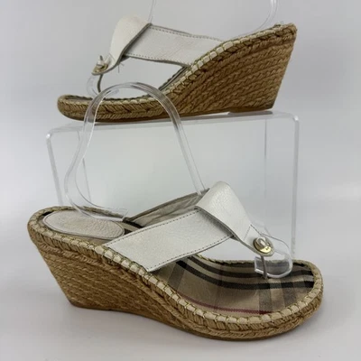 Sandalias de cuña alpargatas Burberry Nova para mujer talla 40 tanga de cuero blanco LEER Foto 1 de 4