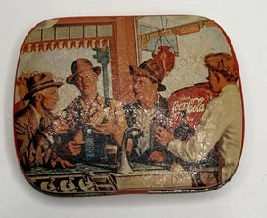 Vtg Coca-Cola Friendliest Neighborhood 1946 Ad Small Tin Mint Pill Box Hinged - Picture 1 of 11