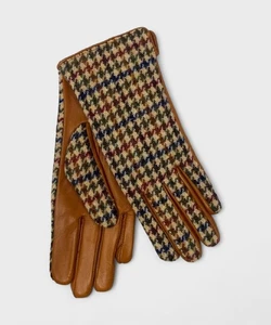 Galise One Fres Hat Damen Handschuhe aus Leder und Wolle, camel houndstooth GUDLW.CAH - Bild 1 von 3