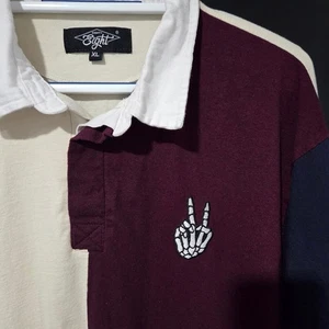 Eighty Eight Rugby Shirt XL Color Block Skeleton Peace Sign Long Sleeve Mens - Picture 1 of 9