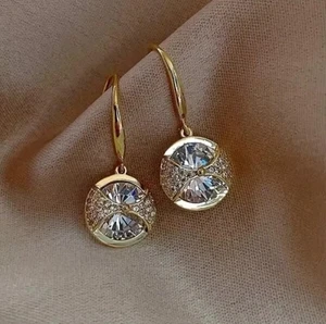 Fashion Gold Plated Crystal Drop Earrings – Elegant Women's Jewelry Gift - Picture 1 of 2