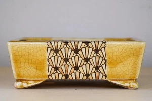 Japanese Bonsai Pot TERAHATA SATOMI 6.2"(15.7cm) Yellow Glazed Rectangle Y813 - Picture 1 of 11