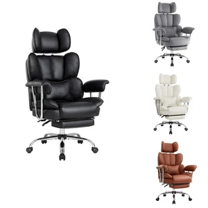 Big & Tall PU Leather Office Desk Chair with Footrest, High Back, Lumbar Support - Picture 1 of 37