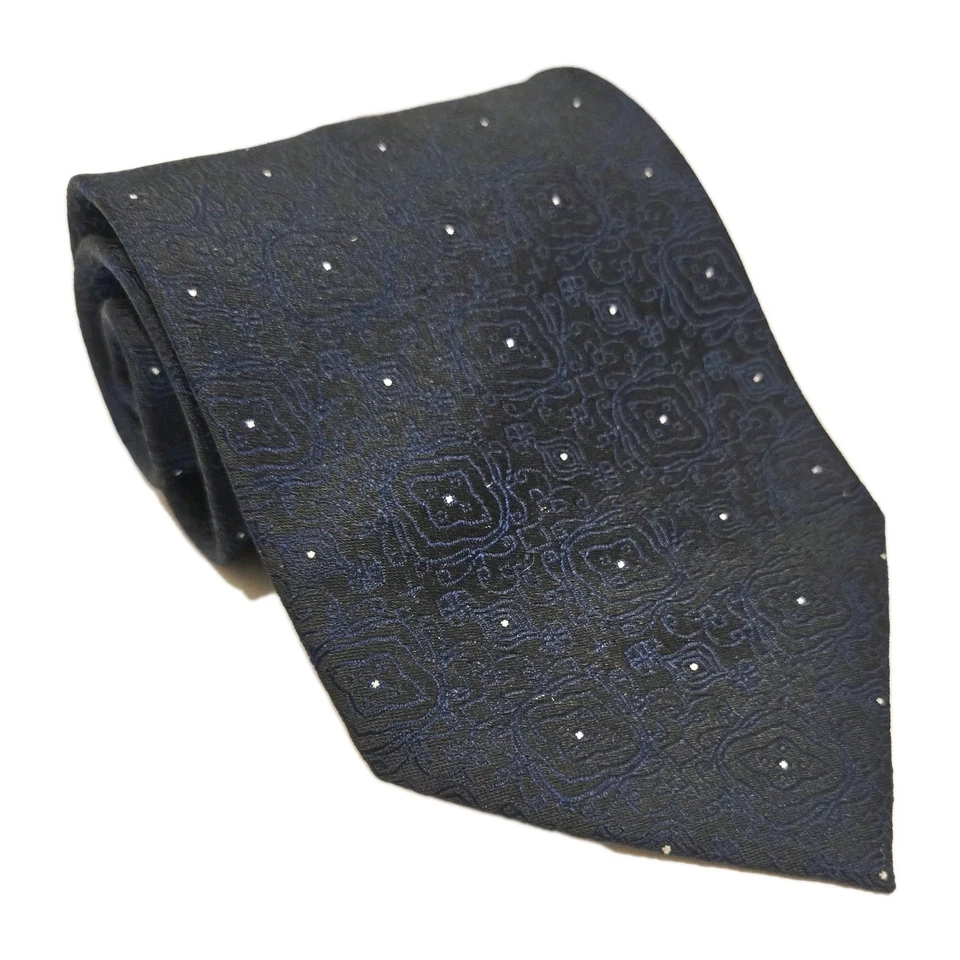 Hugo Boss 男式领带佩斯利深蓝色丝绸领带意大利 — 第 1/4 张图片