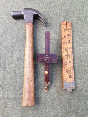 Stanley 20oz Claw Hammer Marples MT Gauge Folding Rule Vintage Carpenter Tools - Image 1 of 4