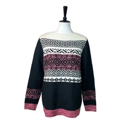 Westport Dressbarn Women's Sweater Wide Neck Long Sleeves Black Pink Size Large - Image 1 of 4