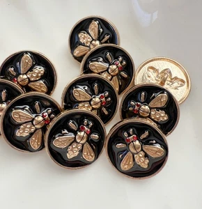 10PC Gold Black Enamel Bee Shank Metal Buttons 18mm - Picture 1 of 2