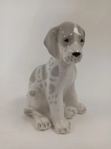 Vintage Ceramic Lomonsov Dog Figurine White Grey Glazed Ornament - Picture 1 of 6