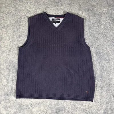 Tommy Hilfiger DE COLECCIÓN Cuello en V Tejido con Cable Suéter Chaleco Para Hombre Mediano Azul Marino Foto 1 de 4