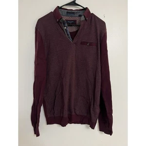 Suéter TED BAKER Para Hombre Borgoña 1/4 Cremallera Pullover Manga Larga Bolsillos Talla 3 - Imagen 1 de 5