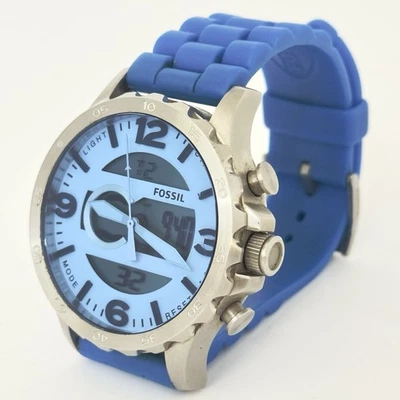 Fossil Nate Analog-Digital Men’s Watch Blue Dial & Band Model JR1492 New Battery - image 1 of 4