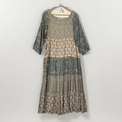Natural Life Size M Berkley Long Sleeve Tiered Maxi Dress in Sage Bloom Peasant - Image 1 of 4