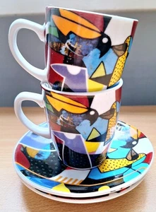 Set of 2 Cafe Najjar Ltd Edition Abstract Expresso Cups & Saucers Khoury 2019 - Picture 1 of 7