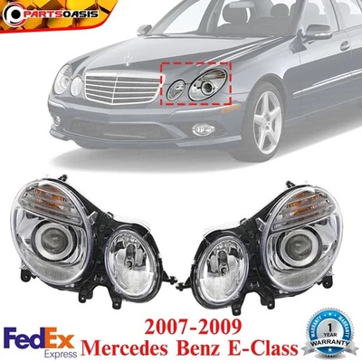Conjunto de faróis de halogênio lado esquerdo e direito para 2007-2009 Mercedes Benz Classe E - Imagem 1 de 4