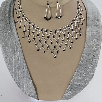 Set Gioielli Collier Orecchini Cristalli Strass Sposa Collana Argento Nero - Immagine 1 di 3