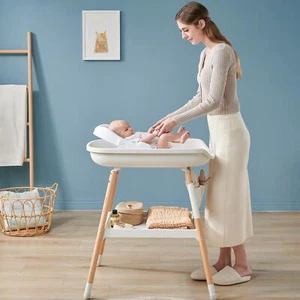 Baby Changing Table Adjustable Height W/Nursery Organizer & Large Storage Rack - Picture 1 of 12