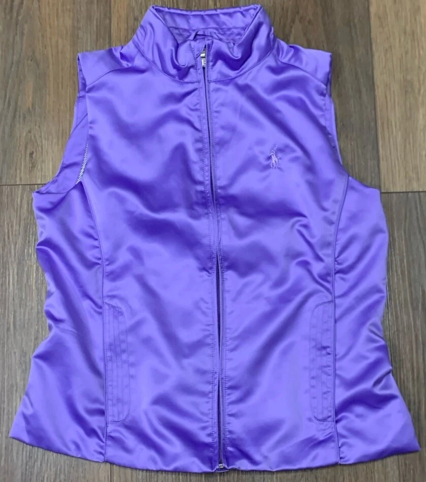 Chaleco Ralph Lauren Golf Cremallera Completa Para Mujer M Púrpura Satén Poni Logo Bolsillos Ventilados Foto 1 de 4