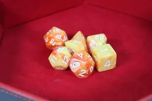 Set of 7 polyhedral dice - Yellow orange swirl - Picture 1 of 1