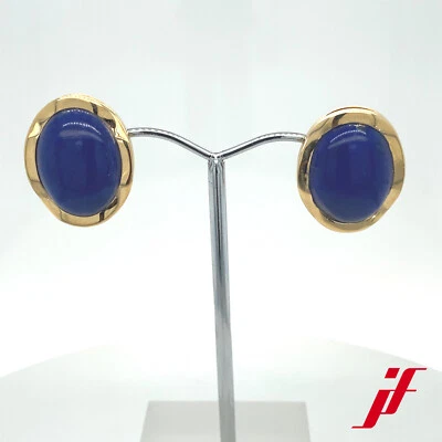 Orecchini 750 Oro Giallo Brillante Con Lapislazzuli - Molto Buone Condizioni - Immagine 1 di 4