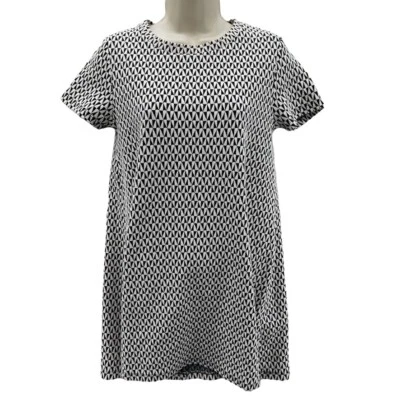 Zara Shift Dress Womens Medium White Black Geometric Print Cotton Blend - Image 1 of 4